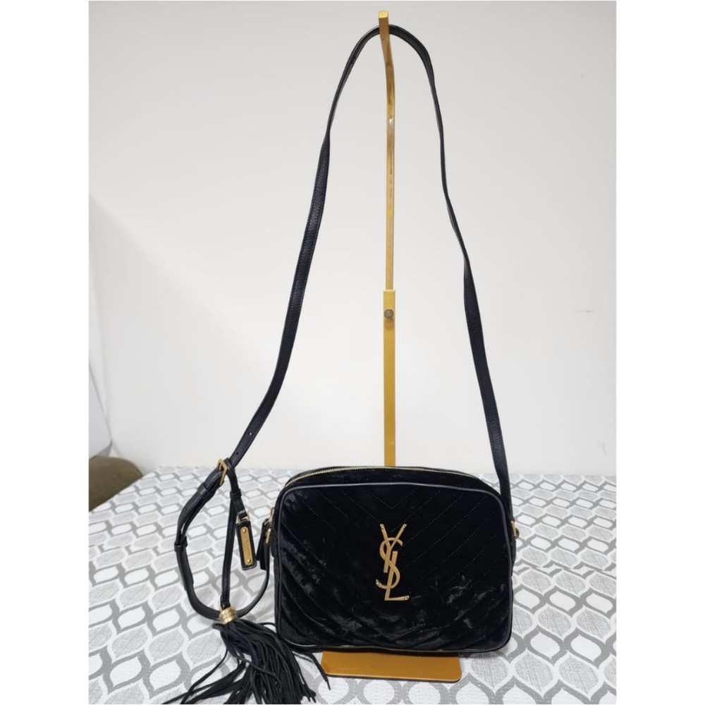 Authentic YVES SAINT LAURENT Quilted Velvet Loulou Camera Bag Black